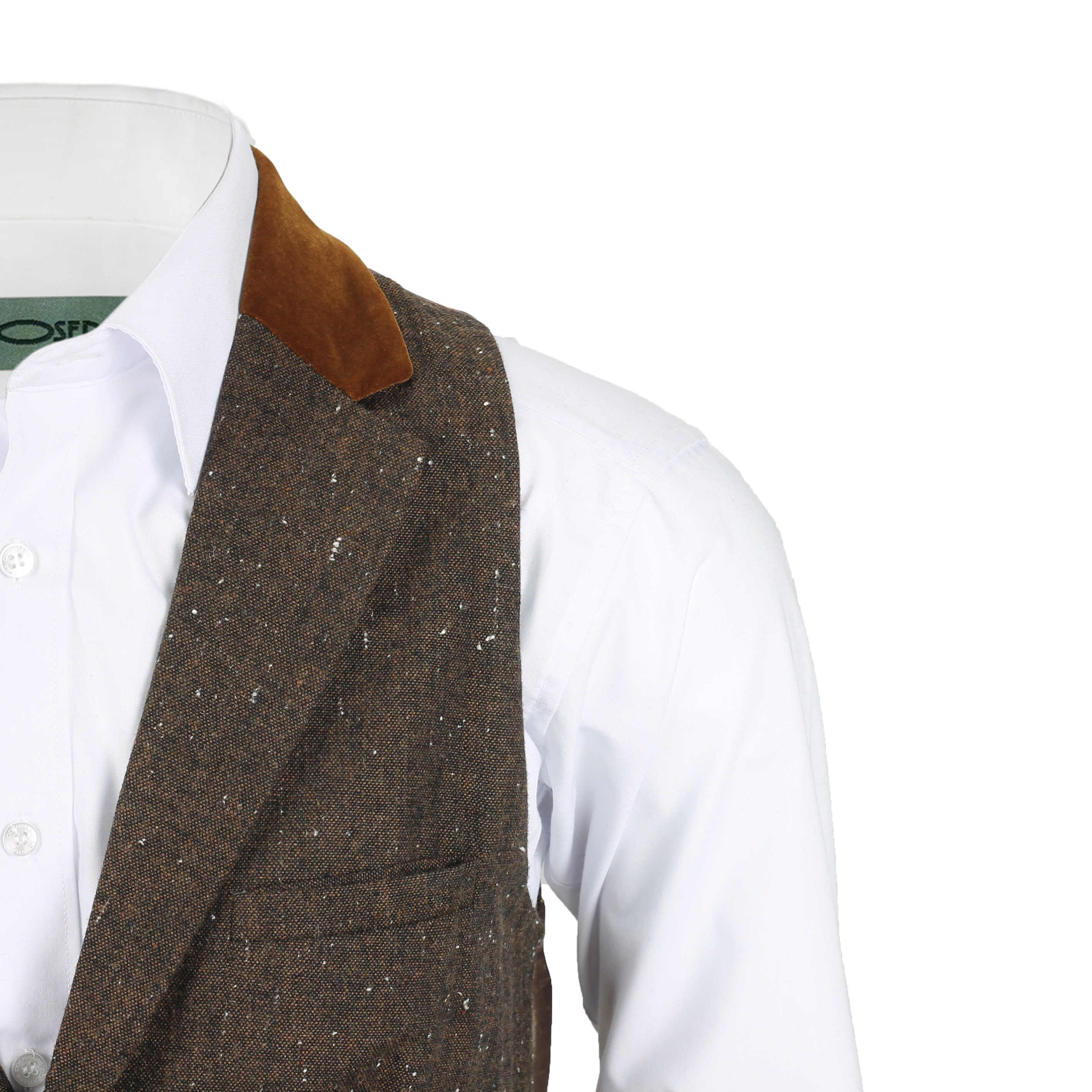 Mens Tweed Wool Waistcoat Vintage Velvet Collared Smart Casual Vest